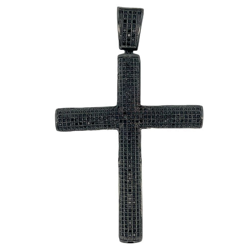3D Cylinder Cross All Black CZ Iced Out Pendant