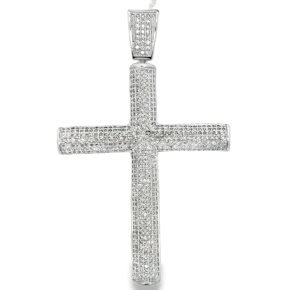 3D Cylinder Cross CZ Iced Out Pendant
