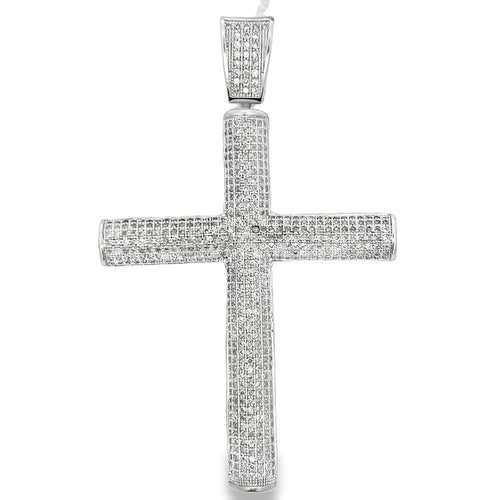3D Cylinder Cross CZ Iced Out Pendant