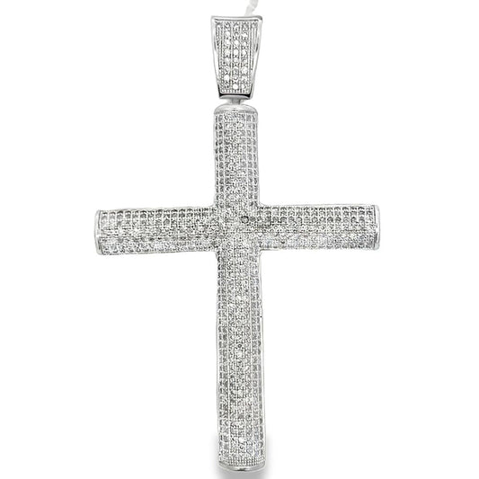 3D Cylinder Cross CZ Iced Out Pendant