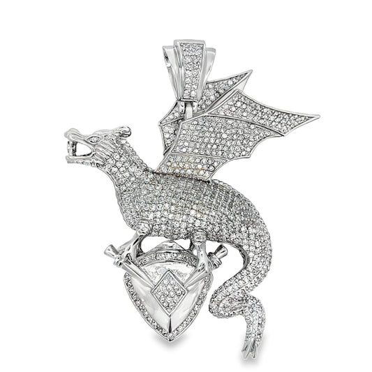 3D Dragon CZ Pendant .925 Sterling Silver