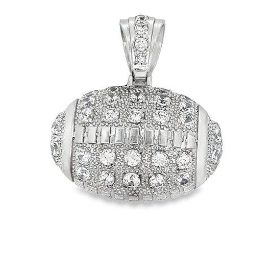 3D Football Sports CZ Pendant .925 Sterling Silver