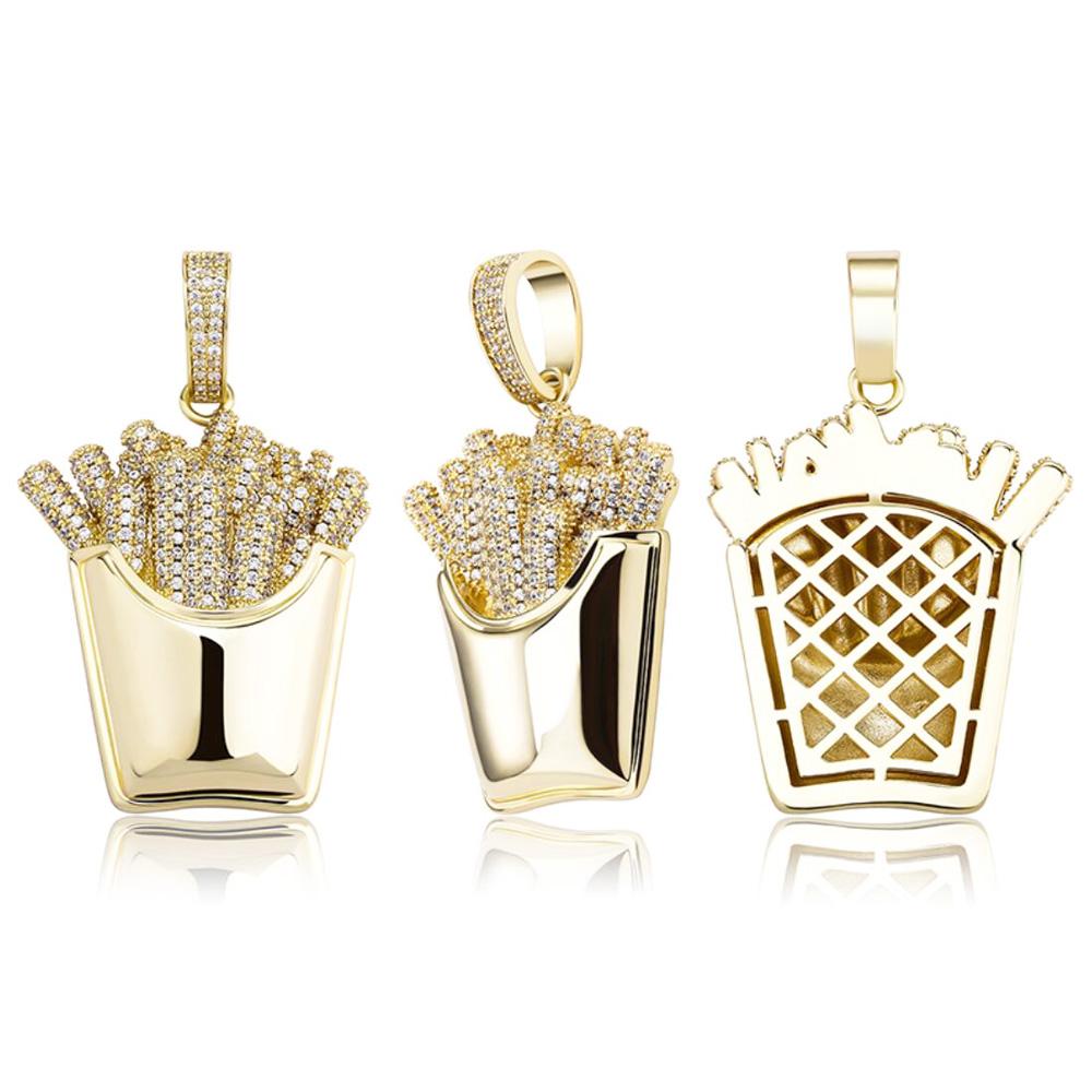 3D French Fries Fast Food CZ Iced Out Hip Hop Bling Pendant