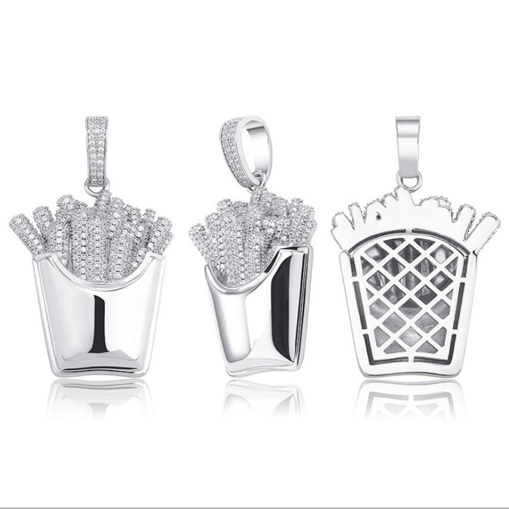 3D French Fries Fast Food CZ Iced Out Hip Hop Bling Pendant