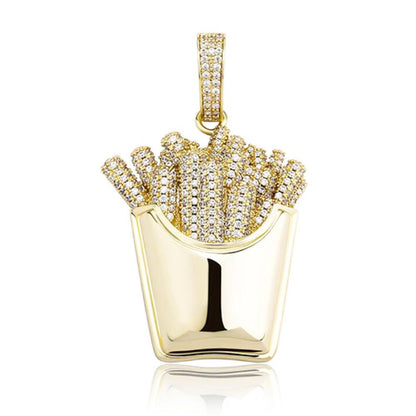 3D French Fries Fast Food CZ Iced Out Hip Hop Bling Pendant