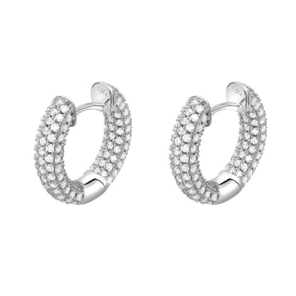 3D Full Micro Pave CZ Iced Out Huggie Hoop Earrings .925 Silver