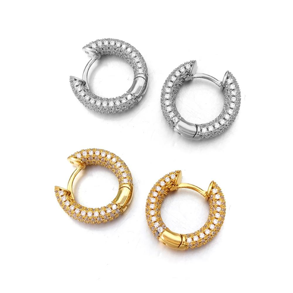 3D Full Micro Pave CZ Iced Out Huggie Hoop Earrings .925 Silver
