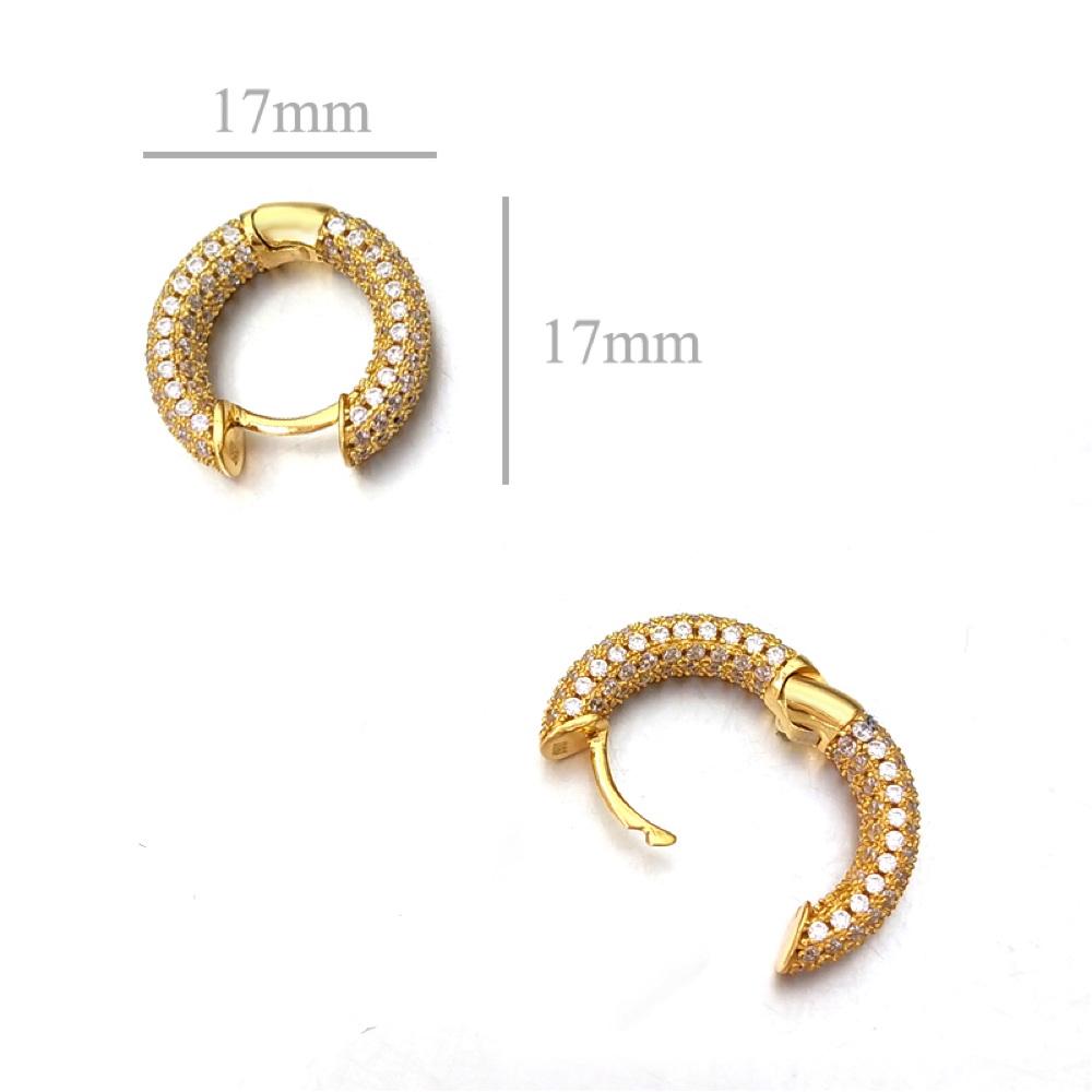 3D Full Micro Pave CZ Iced Out Huggie Hoop Earrings .925 Silver