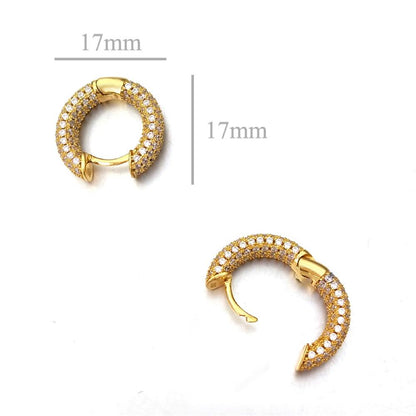3D Full Micro Pave CZ Iced Out Huggie Hoop Earrings .925 Silver