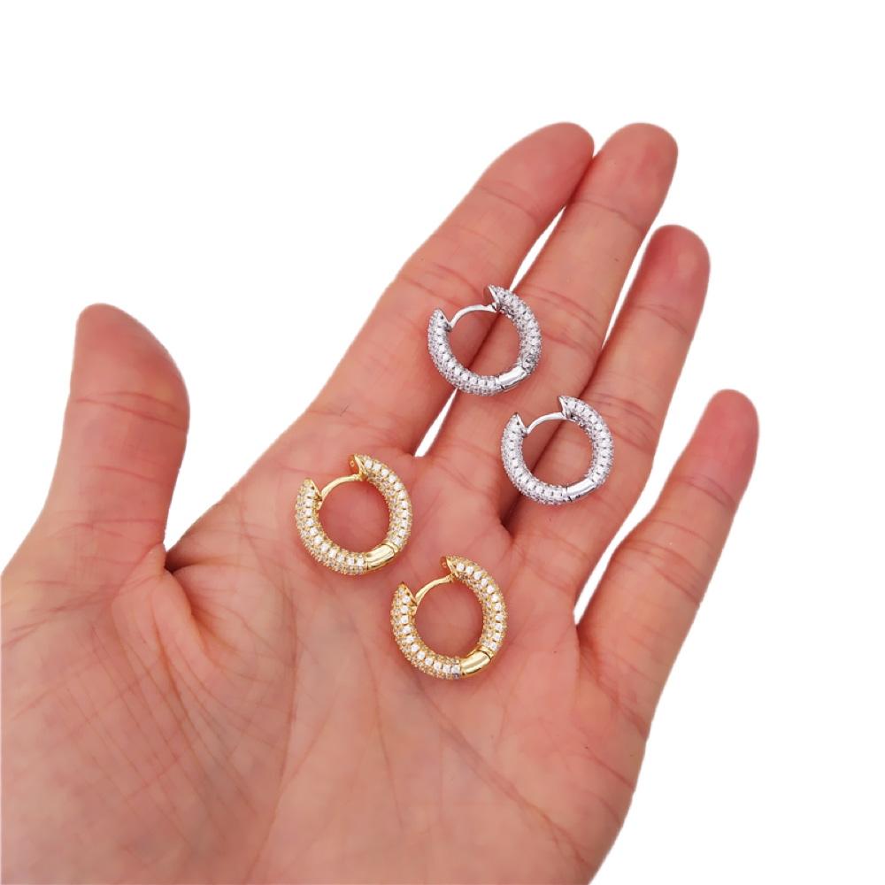 3D Full Micro Pave CZ Iced Out Huggie Hoop Earrings .925 Silver