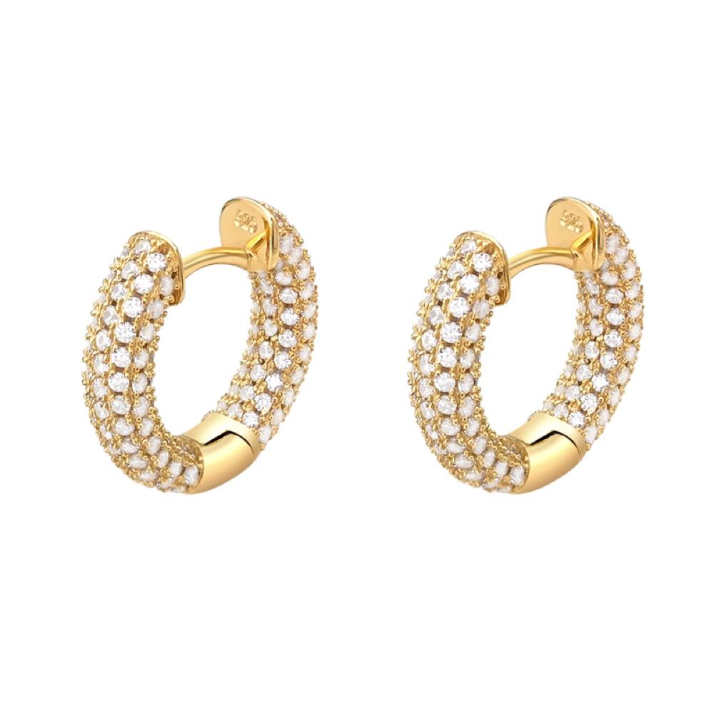 3D Full Micro Pave CZ Iced Out Huggie Hoop Earrings .925 Silver