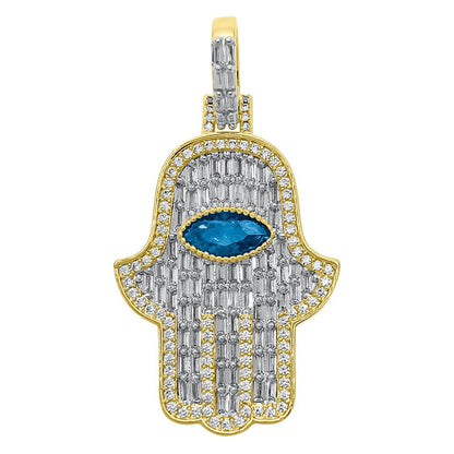 3D Gem Hamsa Baguette VVS CZ Iced Out Pendant