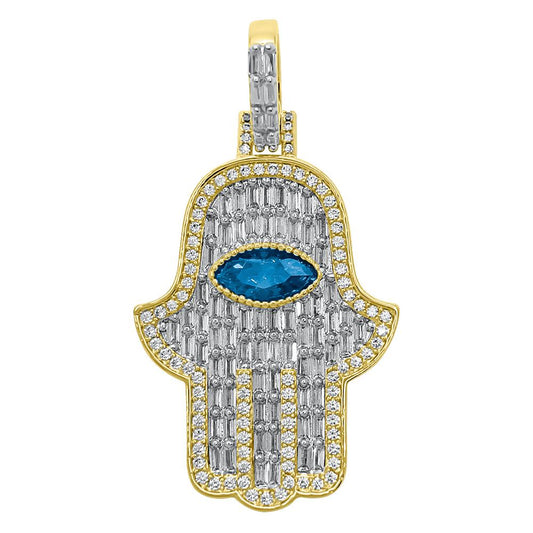 3D Gem Hamsa Baguette VVS CZ Iced Out Pendant