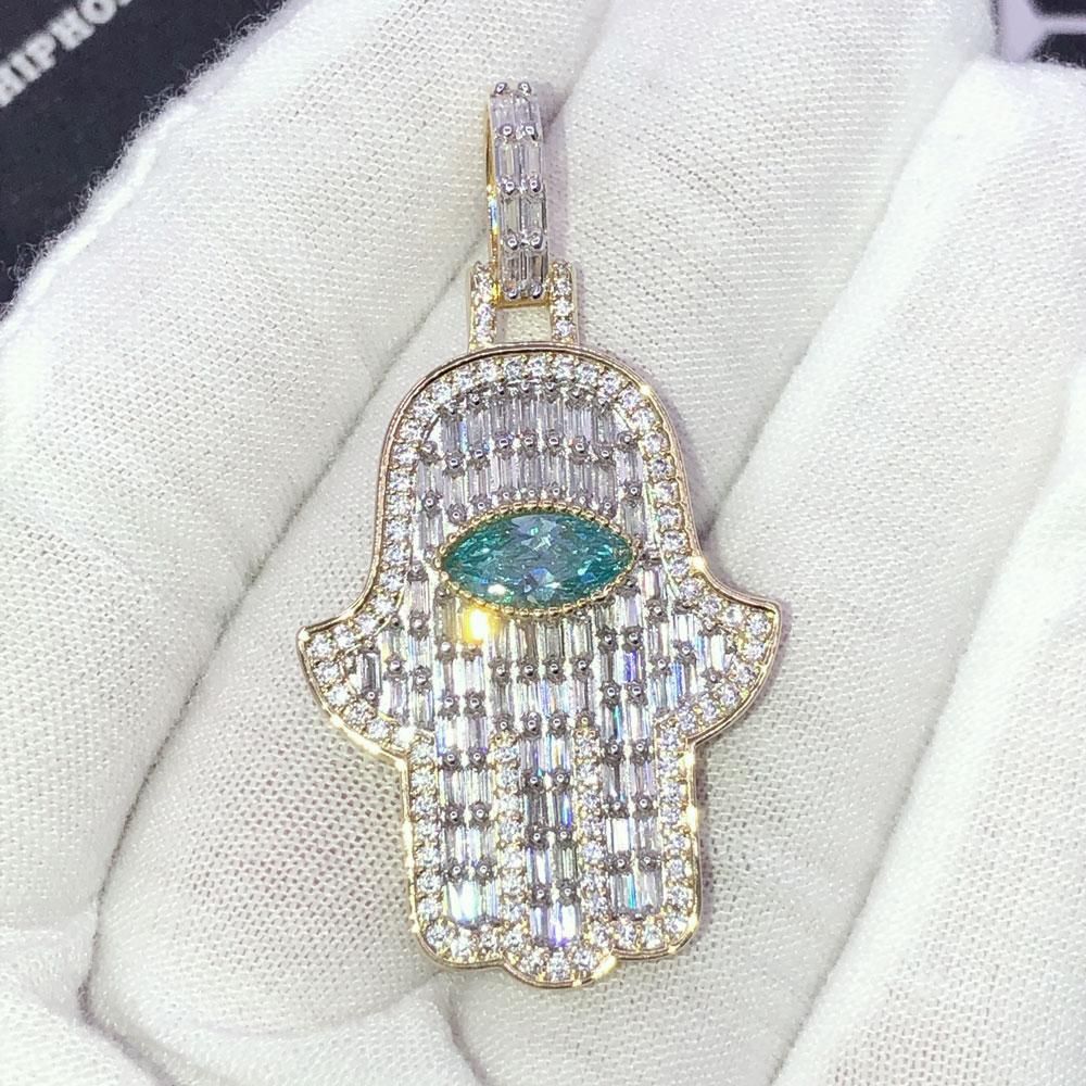 3D Gem Hamsa Baguette VVS CZ Iced Out Pendant