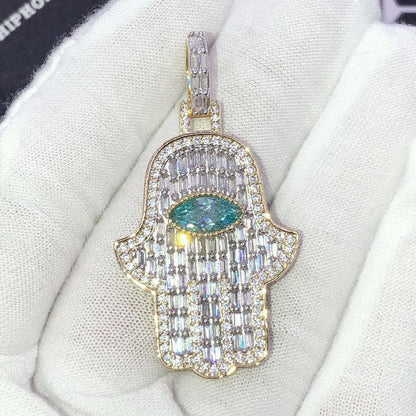3D Gem Hamsa Baguette VVS CZ Iced Out Pendant
