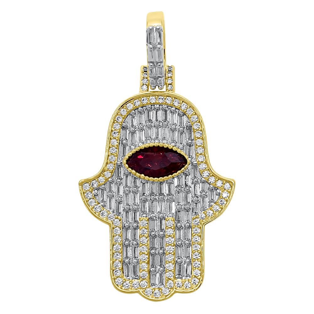 3D Gem Hamsa Baguette VVS CZ Iced Out Pendant