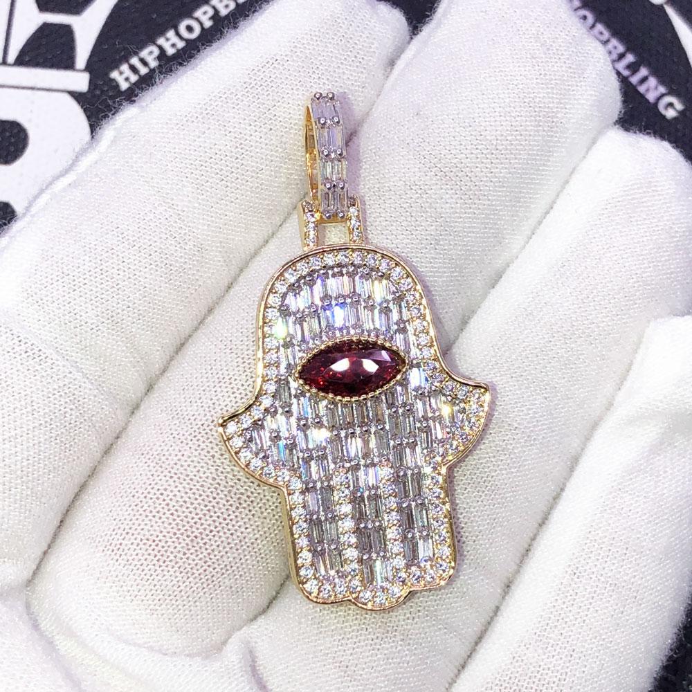 3D Gem Hamsa Baguette VVS CZ Iced Out Pendant