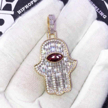 3D Gem Hamsa Baguette VVS CZ Iced Out Pendant