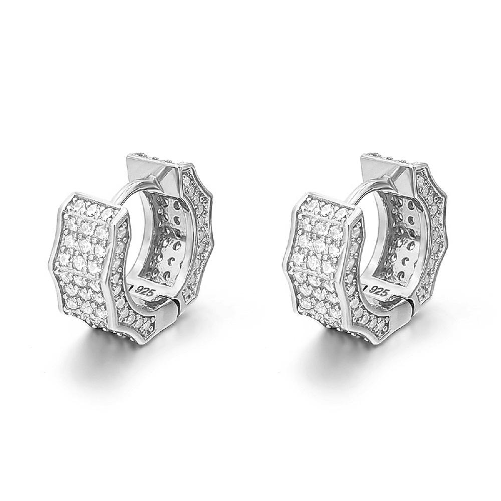 3D Ice Wave CZ Huggie Hoop Iced Out Earrings .925 Silver