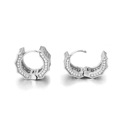 3D Ice Wave CZ Huggie Hoop Iced Out Earrings .925 Silver