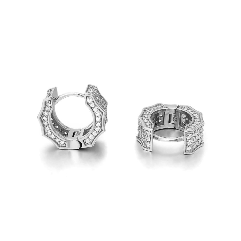 3D Ice Wave CZ Huggie Hoop Iced Out Earrings .925 Silver