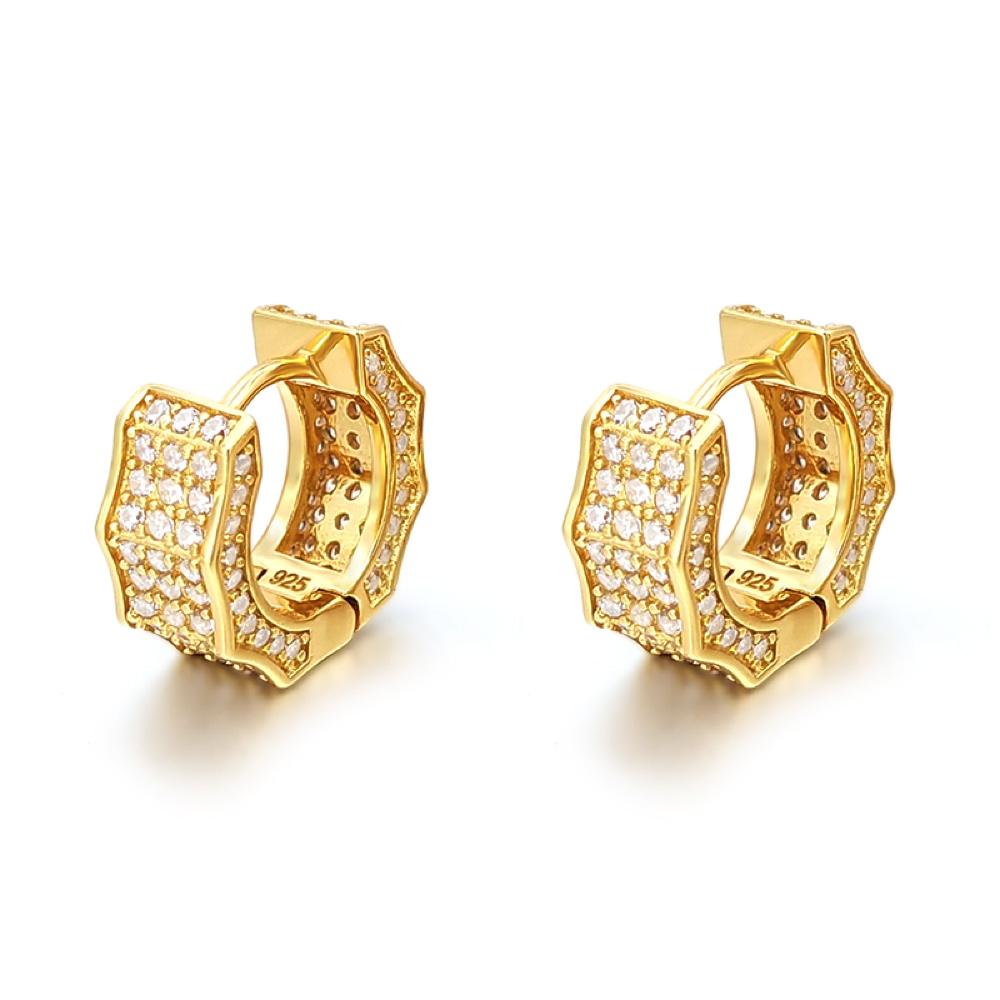 3D Ice Wave CZ Huggie Hoop Iced Out Earrings .925 Silver