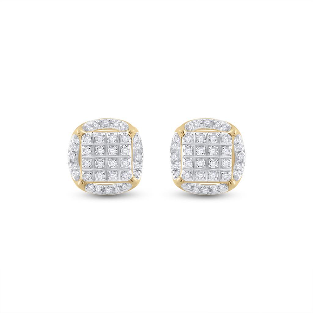 3D Illusion Solitaire Micro Pave Diamond Earrings 10K Gold