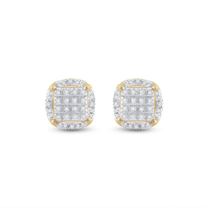 3D Illusion Solitaire Micro Pave Diamond Earrings 10K Gold