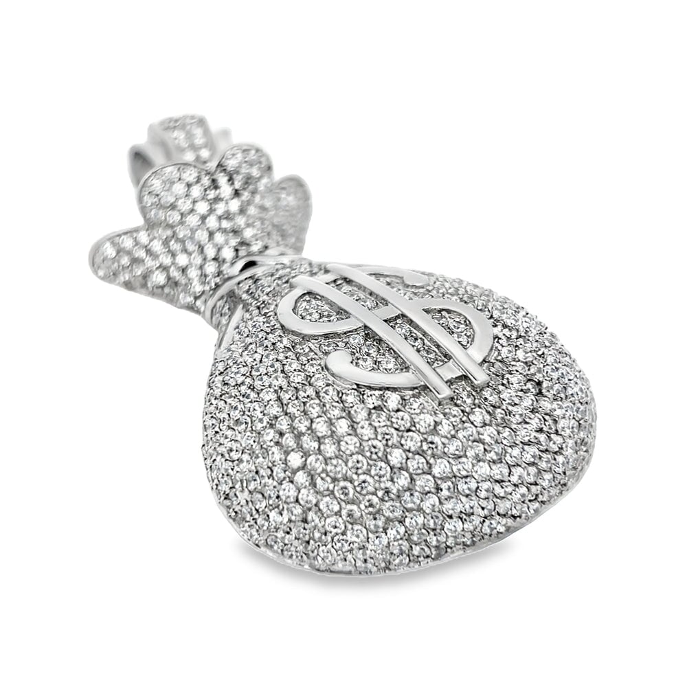 3D Money Bag CZ Iced Out Pendant Stainless Steel