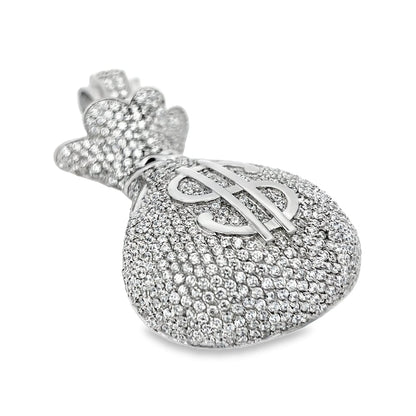 3D Money Bag CZ Iced Out Pendant Stainless Steel