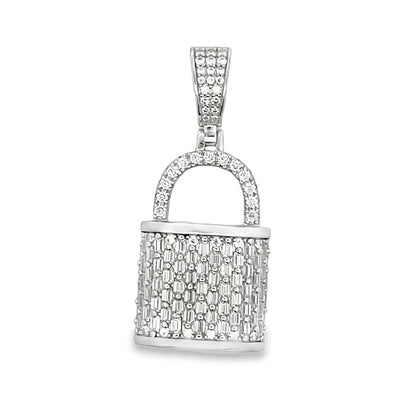 3D Padlock Emerald Cut 2.50cttw VVS Moissanite Pendant .925 Silver