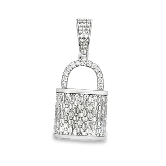 3D Padlock Emerald Cut 2.50cttw VVS Moissanite Pendant .925 Silver