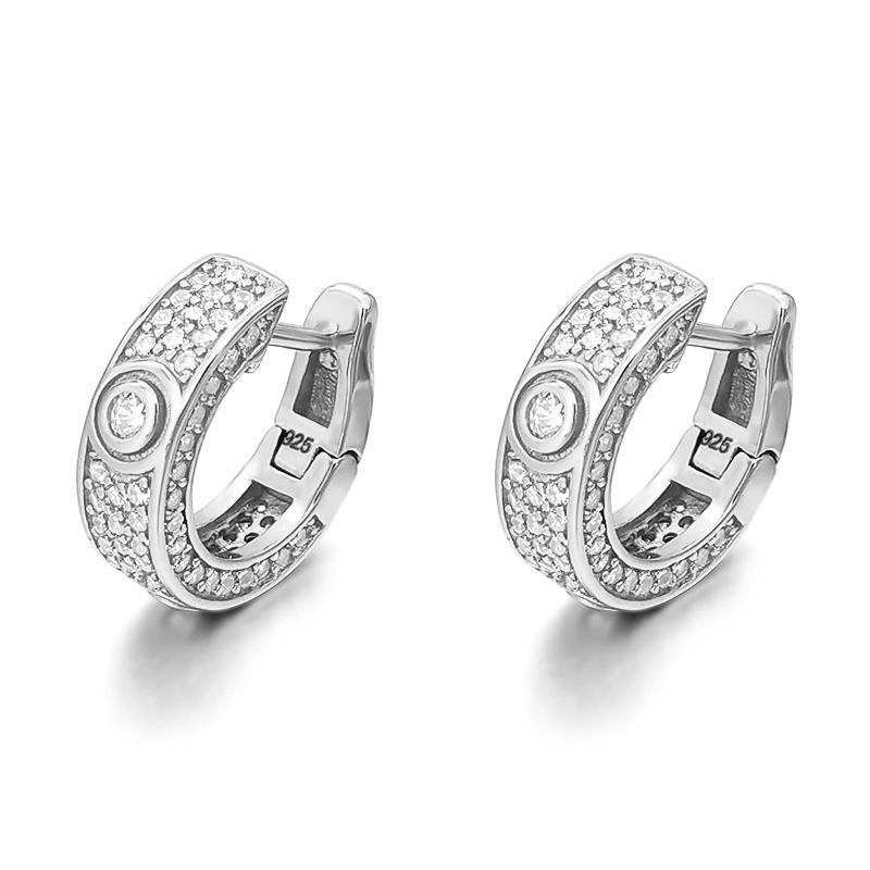 3D Pave Designer Huggie Hoop Iced Out Earrings .925 Silver