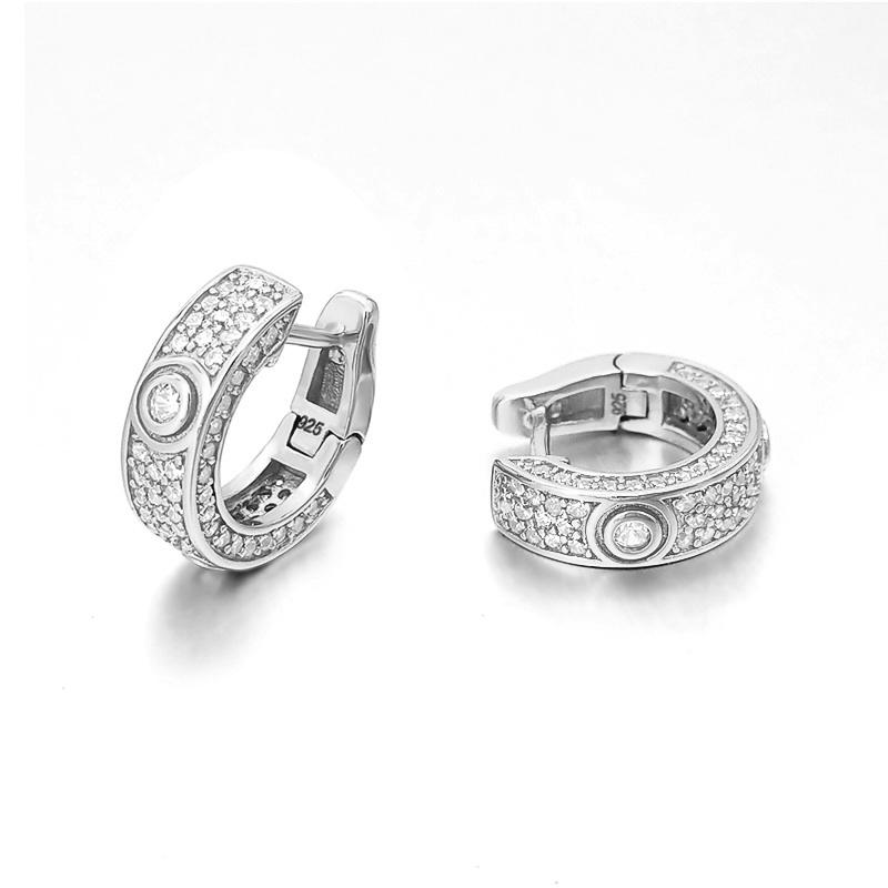 3D Pave Designer Huggie Hoop Iced Out Earrings .925 Silver