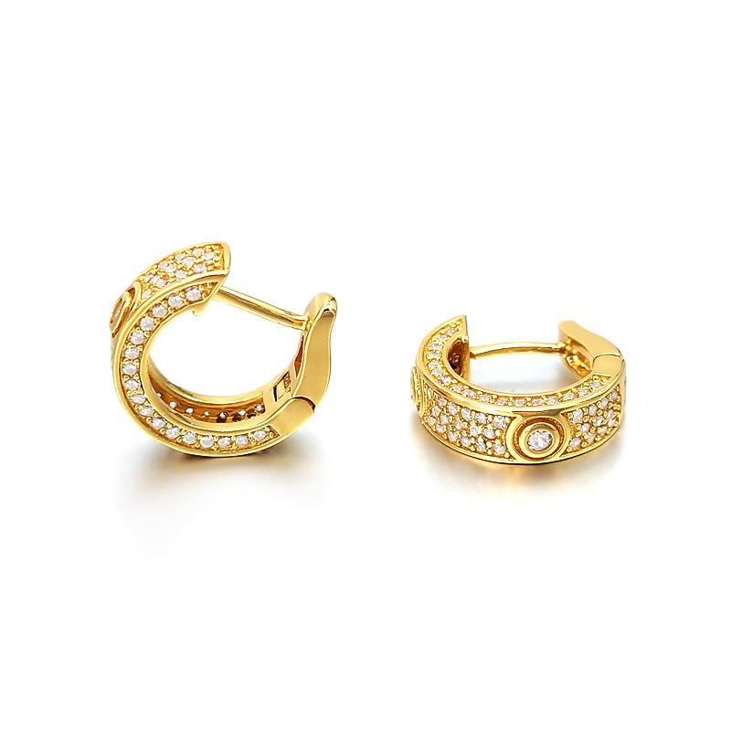 3D Pave Designer Huggie Hoop Iced Out Earrings .925 Silver