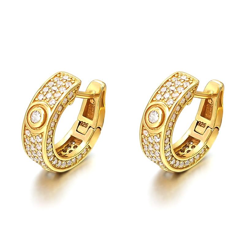 3D Pave Designer Huggie Hoop Iced Out Earrings .925 Silver