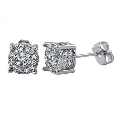 3D Pave Stud VVS Moissanite Earrings .925 Sterling Silver