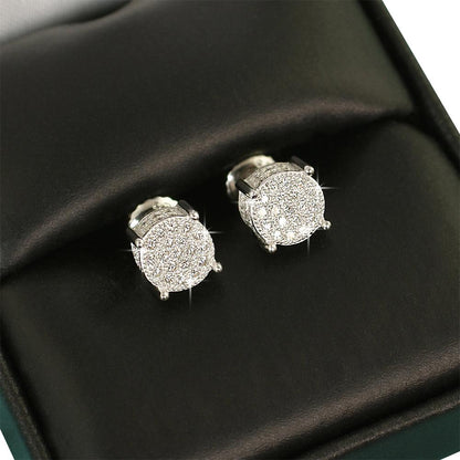 3D Pave Stud VVS Moissanite Earrings .925 Sterling Silver