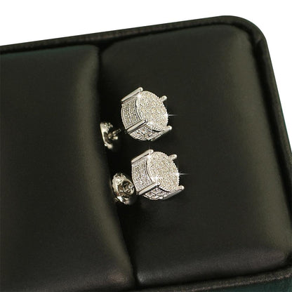 3D Pave Stud VVS Moissanite Earrings .925 Sterling Silver