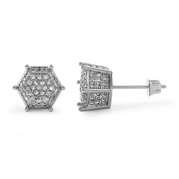 3D Pentagon Rhodium Bling CZ Earrings