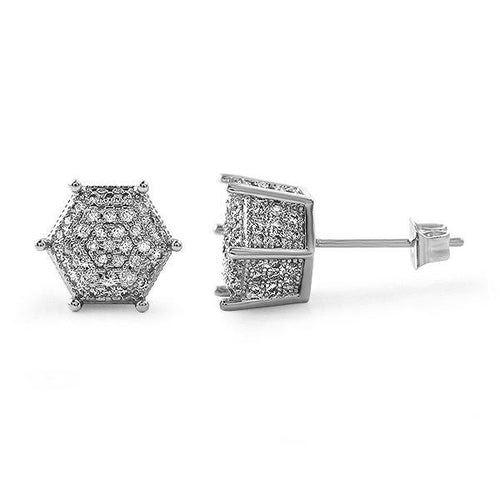 3D Pentagon Rhodium Bling CZ Earrings