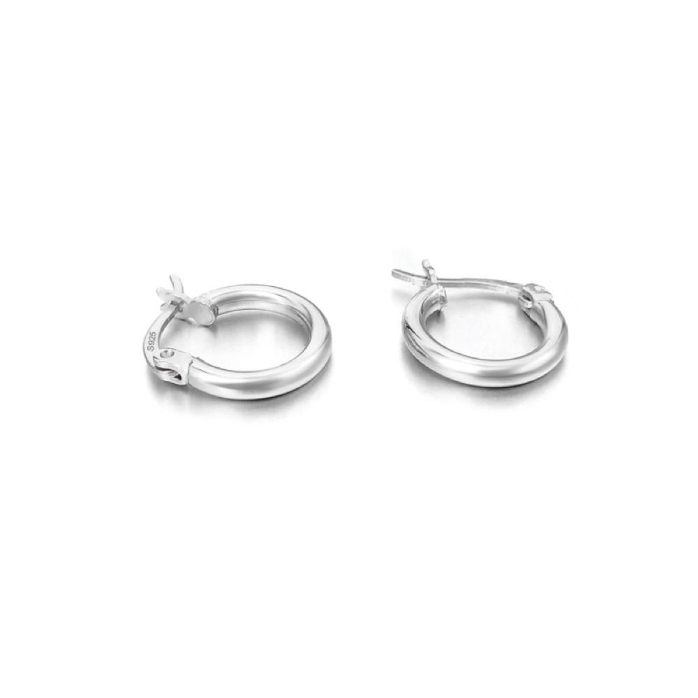 3D Polished Huggie Hoop Earrings .925 Silver (3 Sizes)