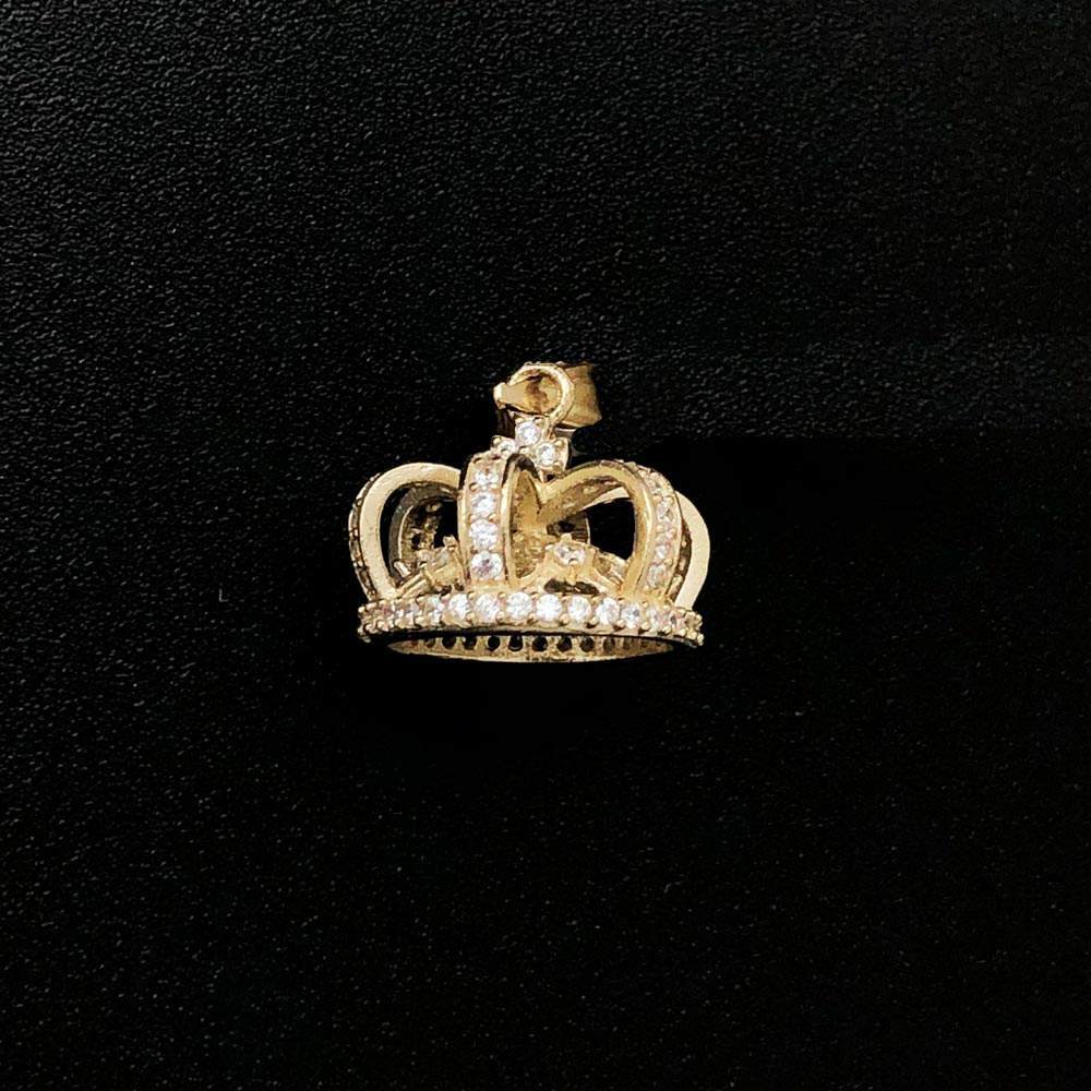3D Royal Crown CZ 10K Yellow Gold Pendant