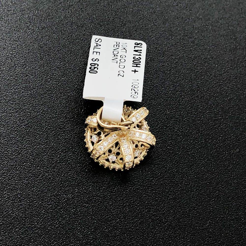 3D Royal Crown CZ 10K Yellow Gold Pendant