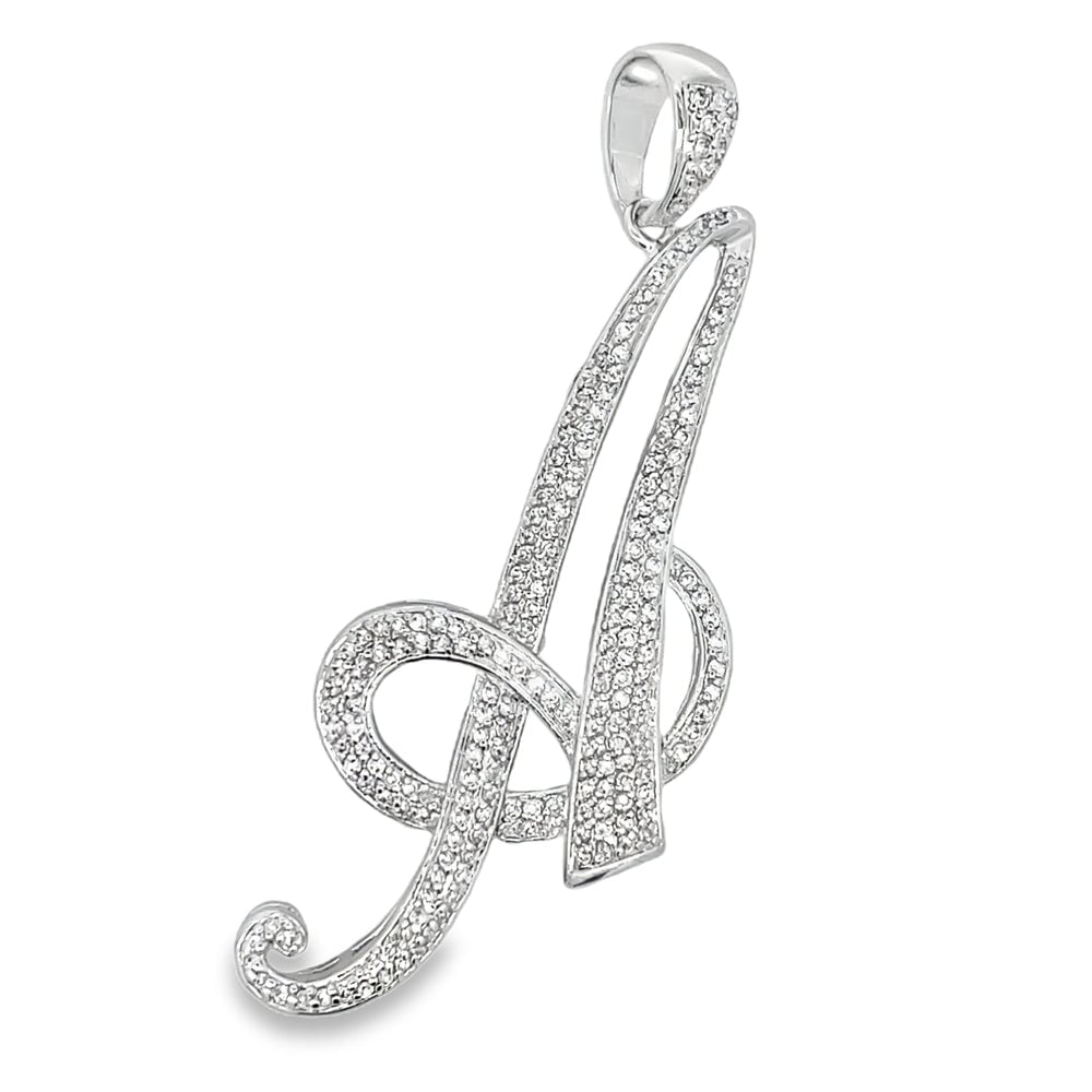 3D Script Initial Letter White CZ Iced Out Pendant