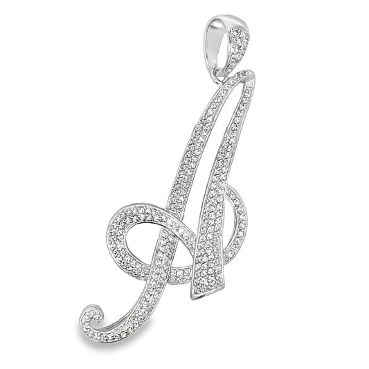 3D Script Initial Letter White CZ Iced Out Pendant