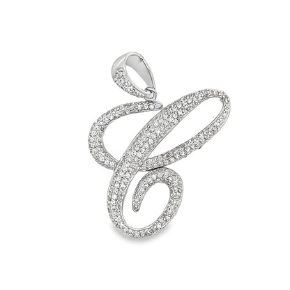 3D Script Initial Letter White CZ Iced Out Pendant