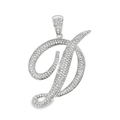 3D Script Initial Letter White CZ Iced Out Pendant