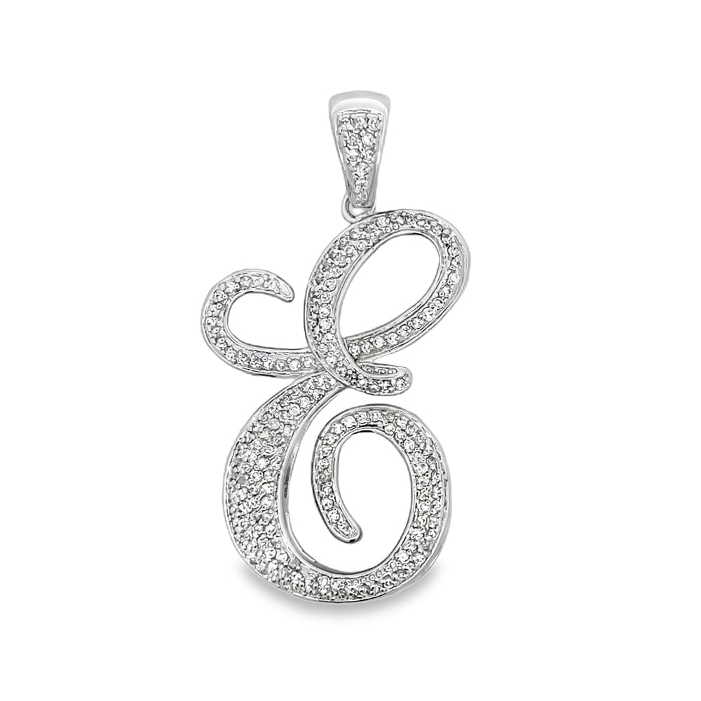 3D Script Initial Letter White CZ Iced Out Pendant