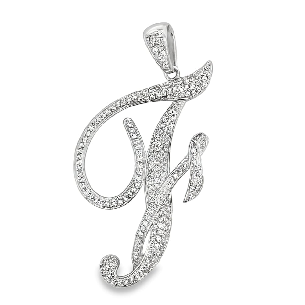 3D Script Initial Letter White CZ Iced Out Pendant